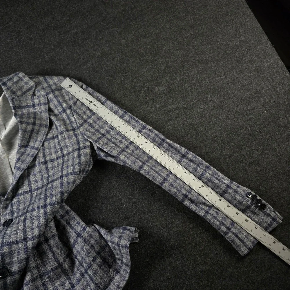 Lubiam Blue Grey Plaid Blazer Unstructured Sport Coat Cotton Mens 50R (fits 38R)